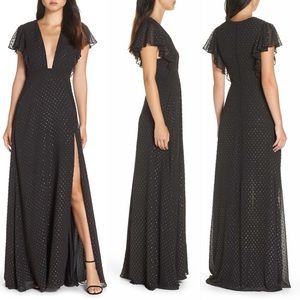 Jill Stuart Black Gold Plunge V-neck Slit Dress